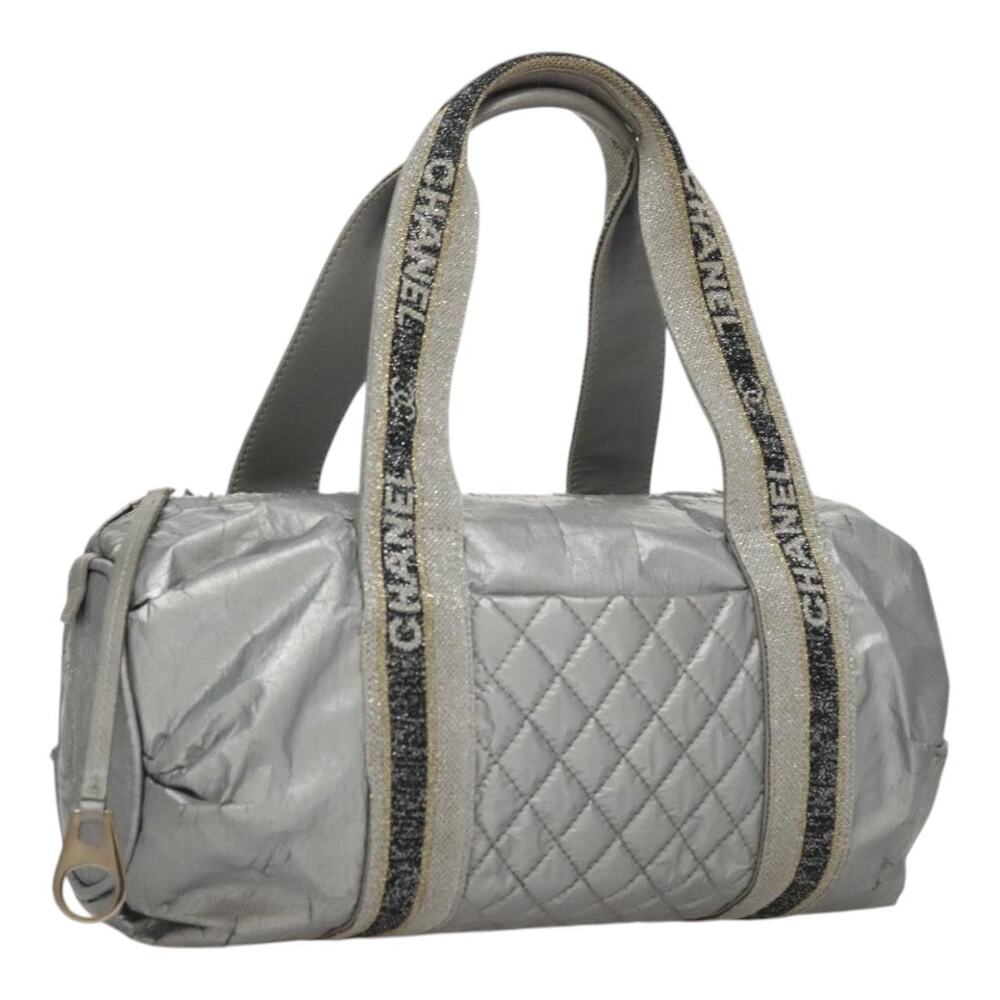 CHANEL Sports Hand Bag Coated Canvas Silver CC